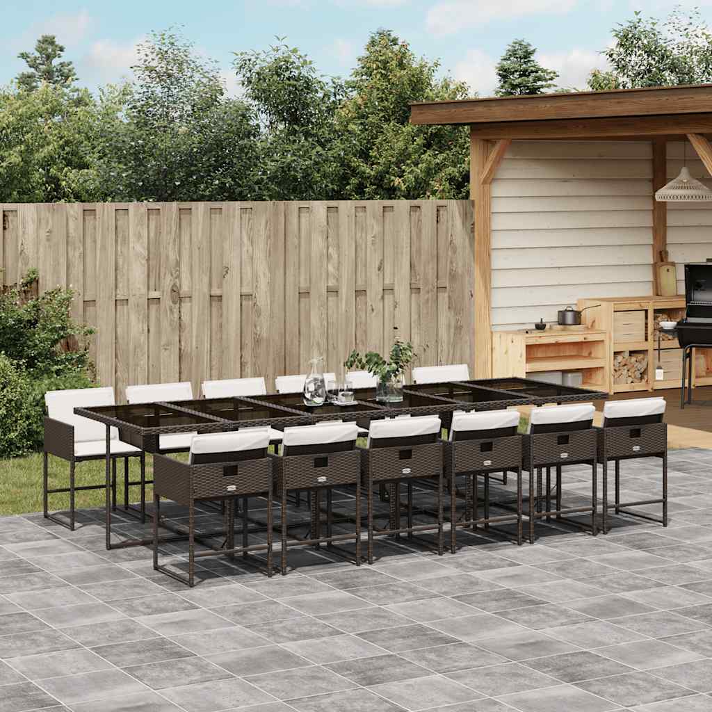 vidaXL 13 Piece Garden Dining Set with Cushions Brown Poly Rattan 1