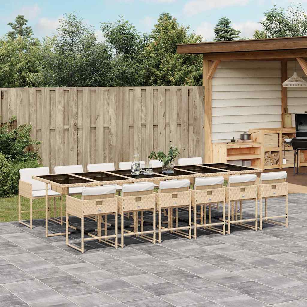 vidaXL 13 Piece Garden Dining Set with Cushions Beige Poly Rattan 1