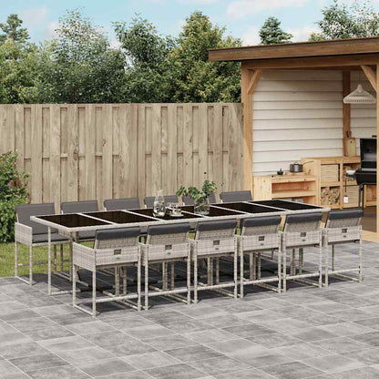 vidaXL 13 Piece Garden Dining Set with Cushions Light Grey Poly Rattan 1