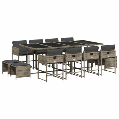 vidaXL 13 Piece Garden Dining Set with Cushions Grey Poly Rattan 2