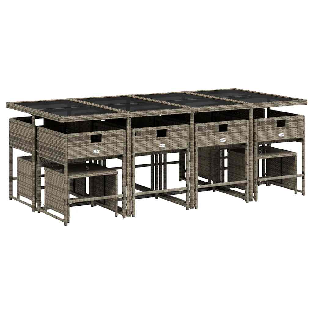 vidaXL 13 Piece Garden Dining Set with Cushions Grey Poly Rattan 3