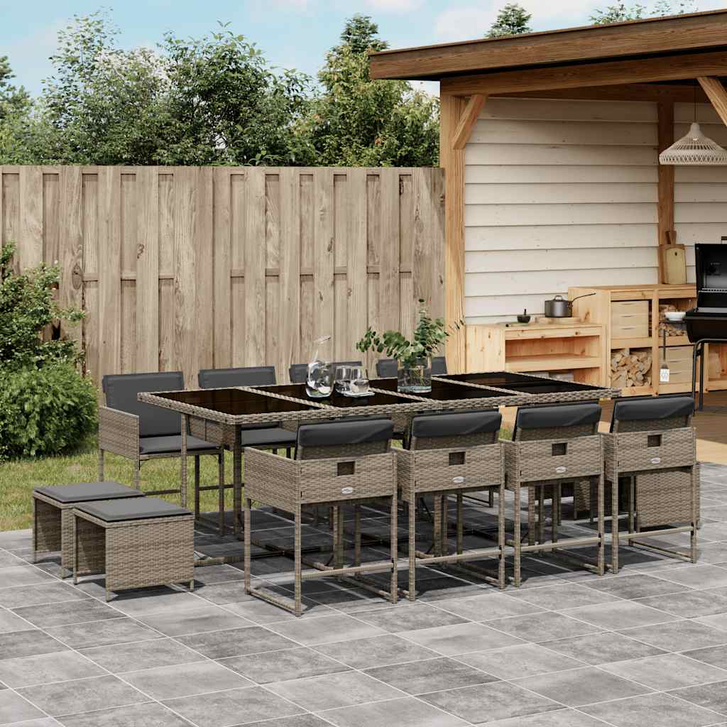 vidaXL 13 Piece Garden Dining Set with Cushions Grey Poly Rattan 1
