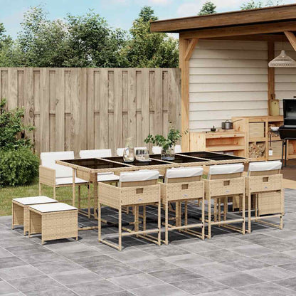 vidaXL 13 Piece Garden Dining Set with Cushions Beige Poly Rattan 1