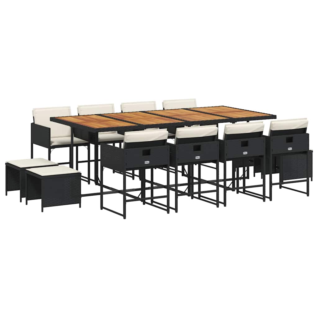 vidaXL 13 Piece Garden Dining Set with Cushions Black Poly Rattan 2