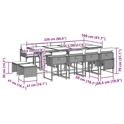 vidaXL 13 Piece Garden Dining Set with Cushions Black Poly Rattan 6
