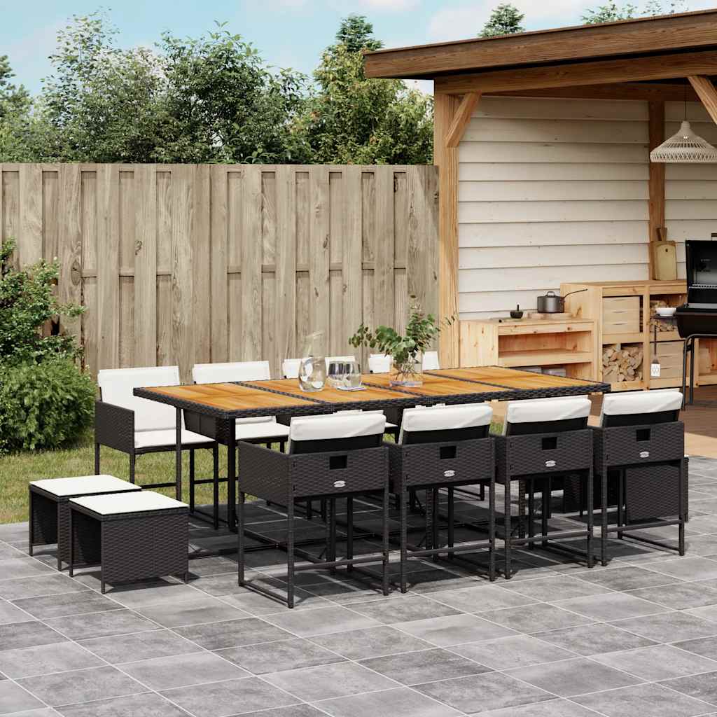 vidaXL 13 Piece Garden Dining Set with Cushions Black Poly Rattan 1