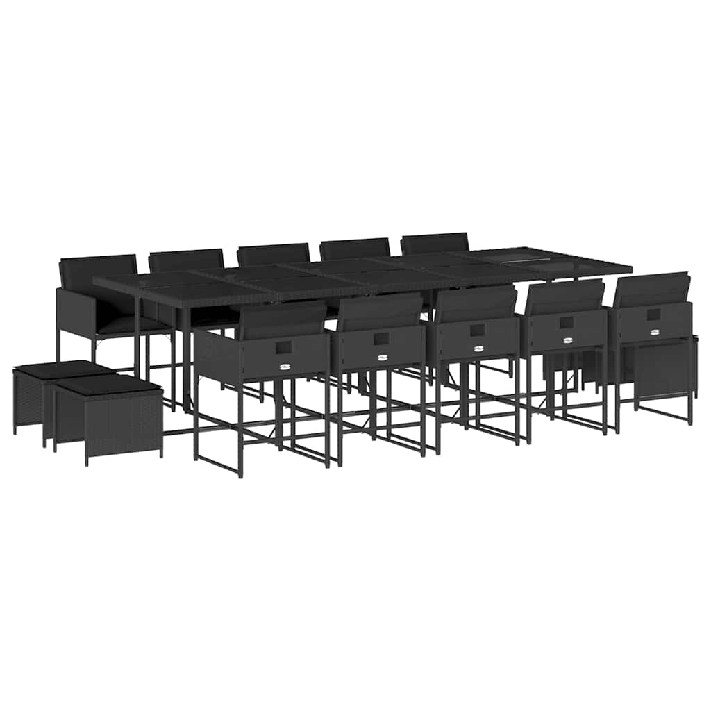vidaXL 15 Piece Garden Dining Set with Cushions Black Poly Rattan 2