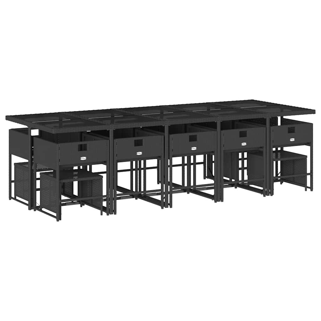 vidaXL 15 Piece Garden Dining Set with Cushions Black Poly Rattan 5