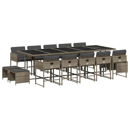 vidaXL 15 Piece Garden Dining Set with Cushions Grey Poly Rattan 2
