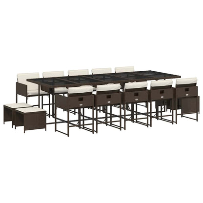 vidaXL 15 Piece Garden Dining Set with Cushions Brown Poly Rattan 2