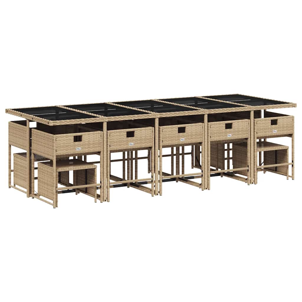 vidaXL 15 Piece Garden Dining Set with Cushions Beige Poly Rattan 3