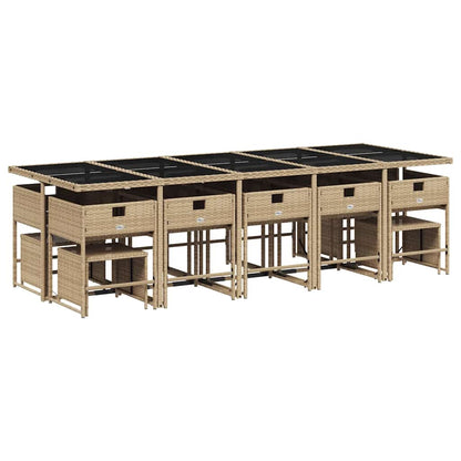 vidaXL 15 Piece Garden Dining Set with Cushions Beige Poly Rattan 3