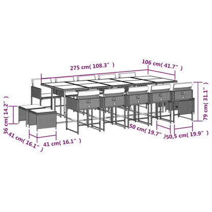vidaXL 15 Piece Garden Dining Set with Cushions Beige Poly Rattan 6