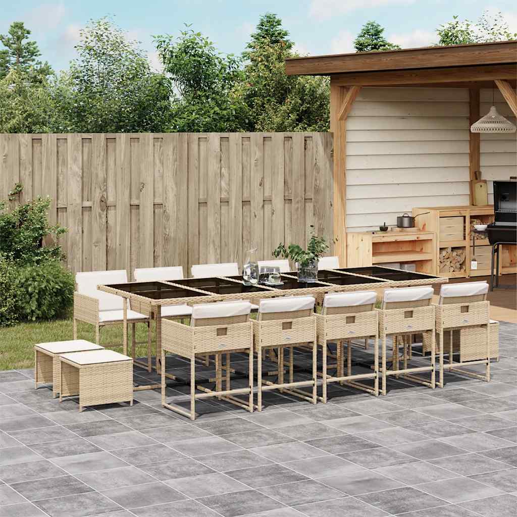 vidaXL 15 Piece Garden Dining Set with Cushions Beige Poly Rattan 1