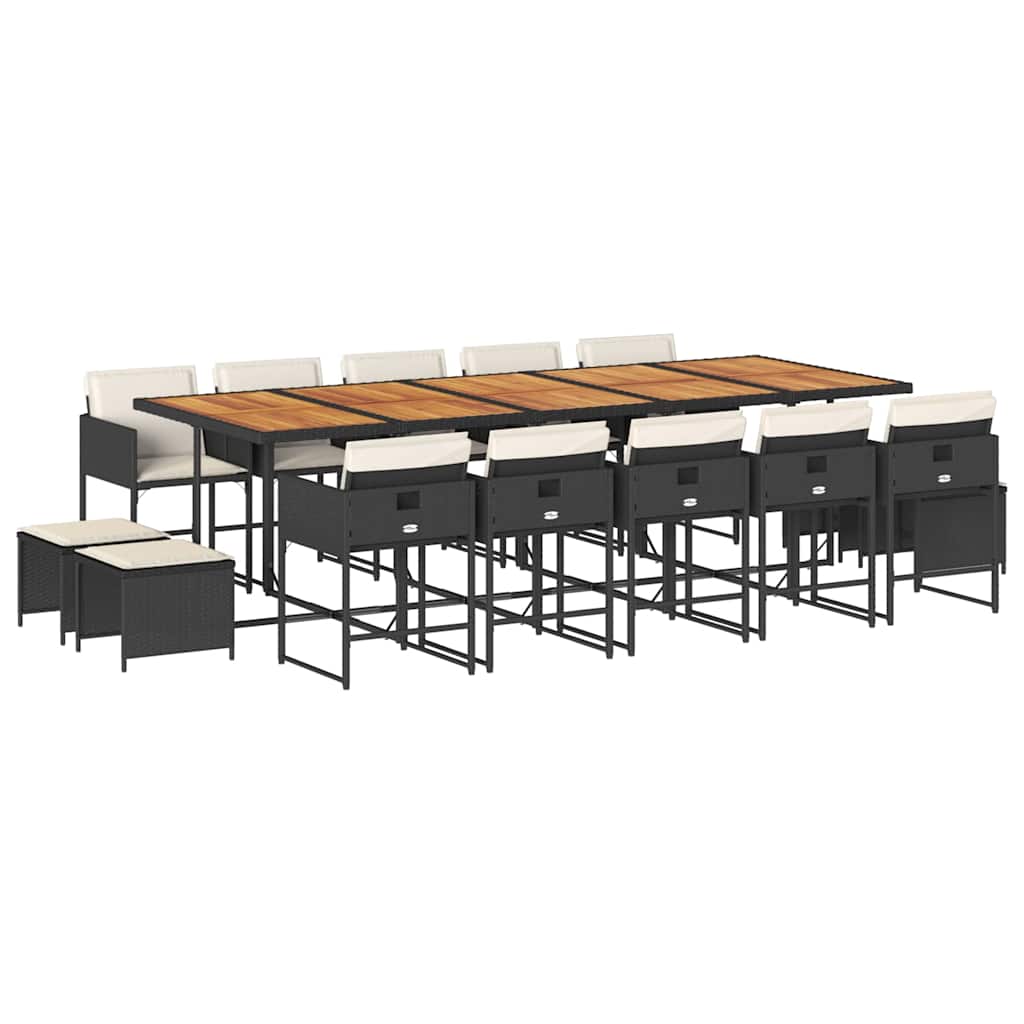 vidaXL 15 Piece Garden Dining Set with Cushions Black Poly Rattan 2