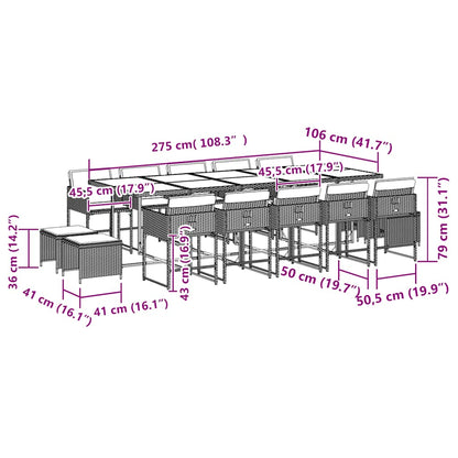 vidaXL 15 Piece Garden Dining Set with Cushions Black Poly Rattan 6