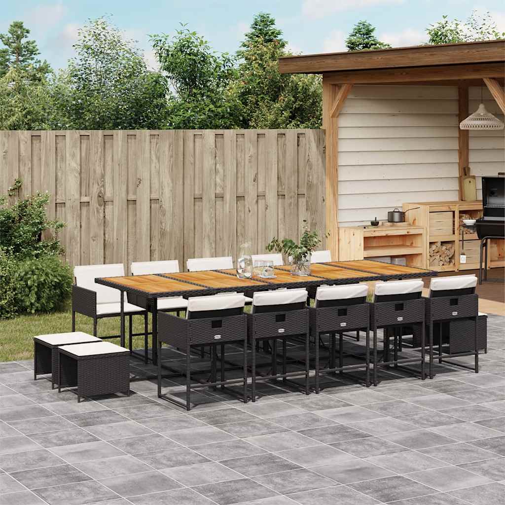 vidaXL 15 Piece Garden Dining Set with Cushions Black Poly Rattan 1
