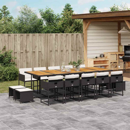 vidaXL 15 Piece Garden Dining Set with Cushions Black Poly Rattan 1