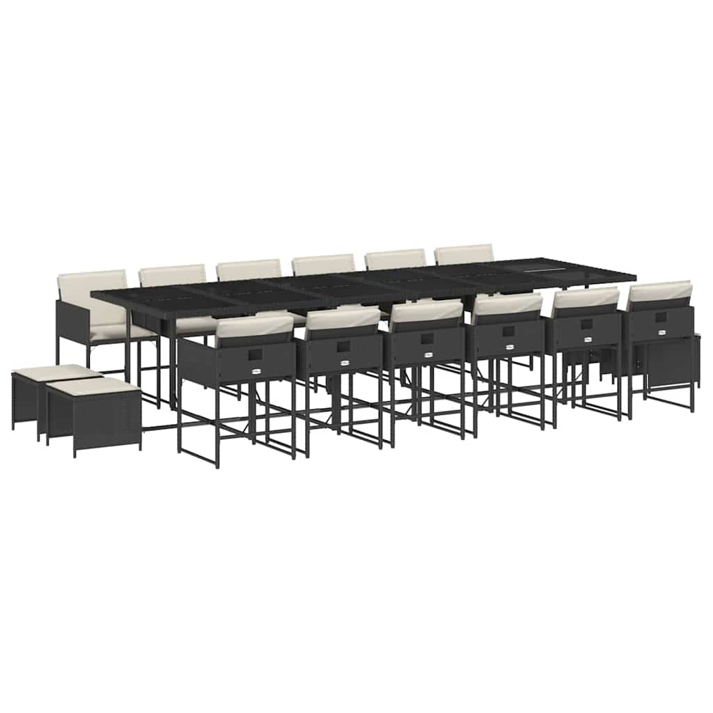 vidaXL 17 Piece Garden Dining Set with Cushions Black Poly Rattan 2