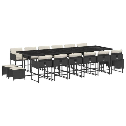 vidaXL 17 Piece Garden Dining Set with Cushions Black Poly Rattan 2