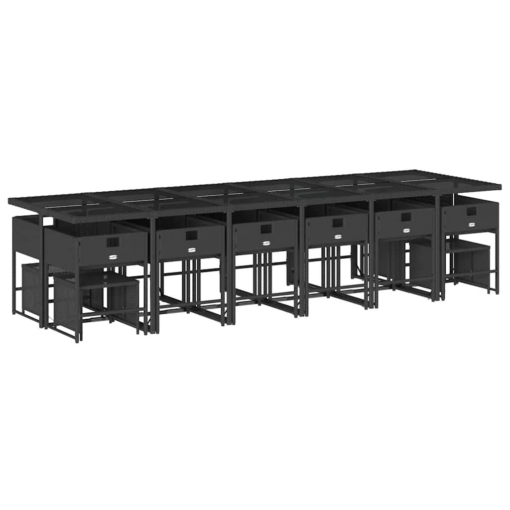 vidaXL 17 Piece Garden Dining Set with Cushions Black Poly Rattan 3