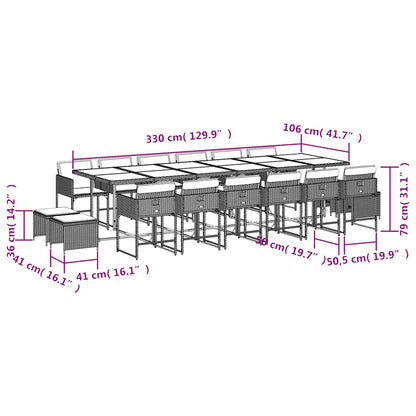 vidaXL 17 Piece Garden Dining Set with Cushions Black Poly Rattan 6
