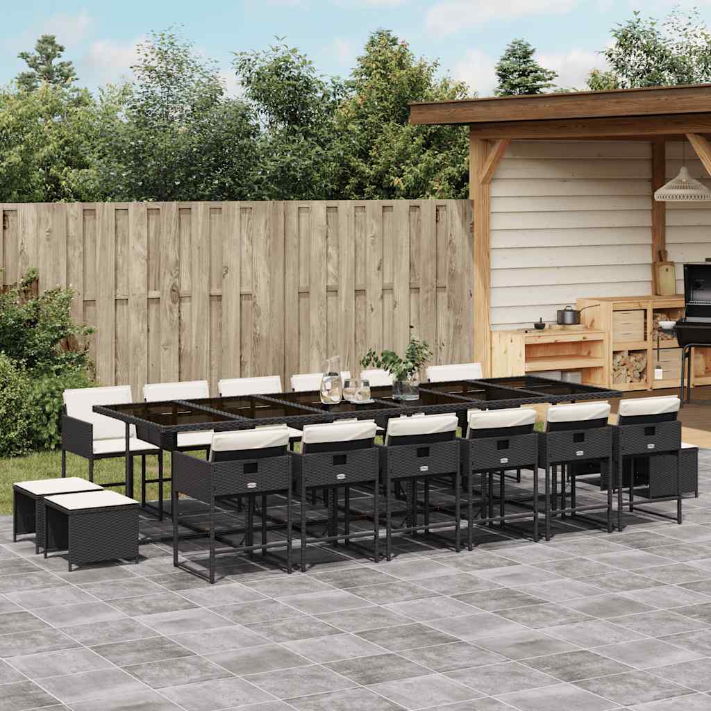vidaXL 17 Piece Garden Dining Set with Cushions Black Poly Rattan 1