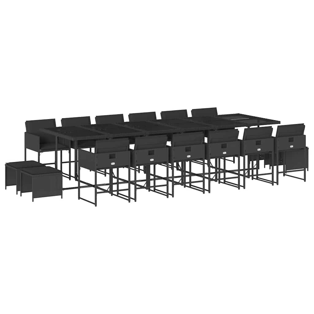 vidaXL 17 Piece Garden Dining Set with Cushions Black Poly Rattan 2