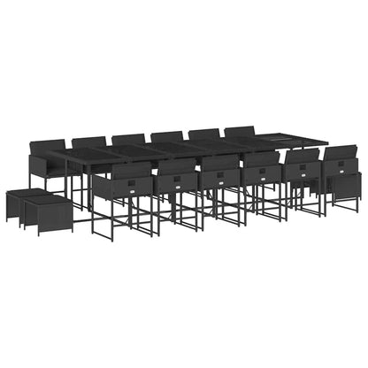 vidaXL 17 Piece Garden Dining Set with Cushions Black Poly Rattan 2