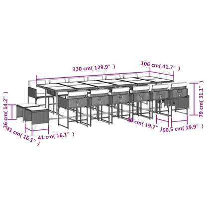 vidaXL 17 Piece Garden Dining Set with Cushions Black Poly Rattan 6