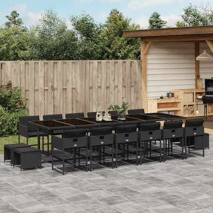 17 Piece Garden Dining Set with Cushions Poly Rattan Glass 16 Black