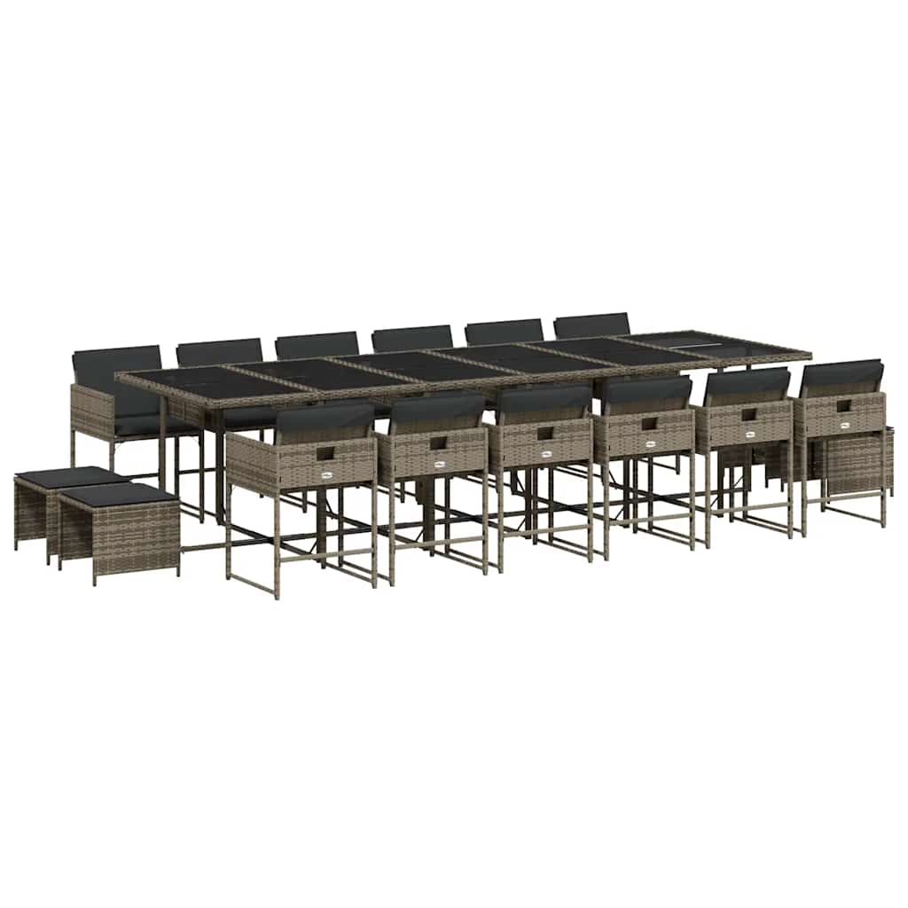 vidaXL 17 Piece Garden Dining Set with Cushions Grey Poly Rattan 2