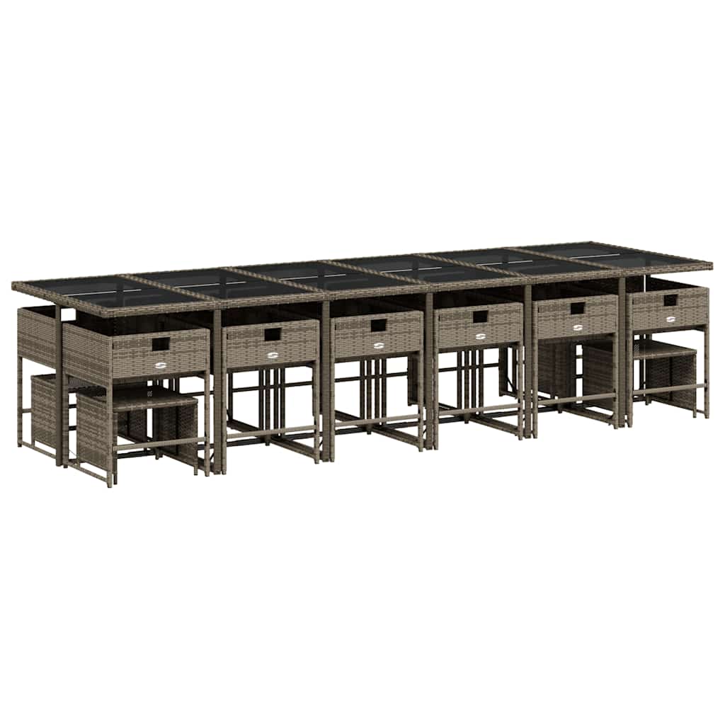 vidaXL 17 Piece Garden Dining Set with Cushions Grey Poly Rattan 3