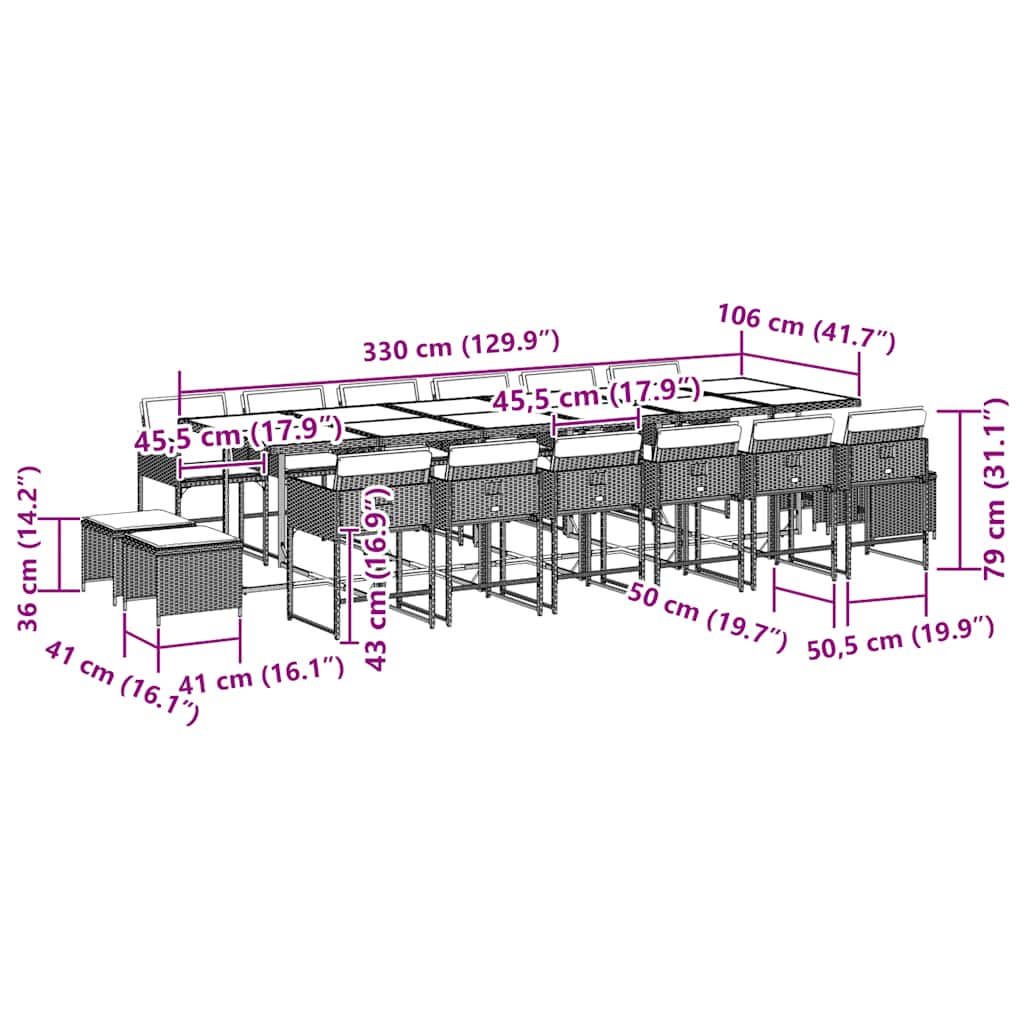 vidaXL 17 Piece Garden Dining Set with Cushions Grey Poly Rattan 6