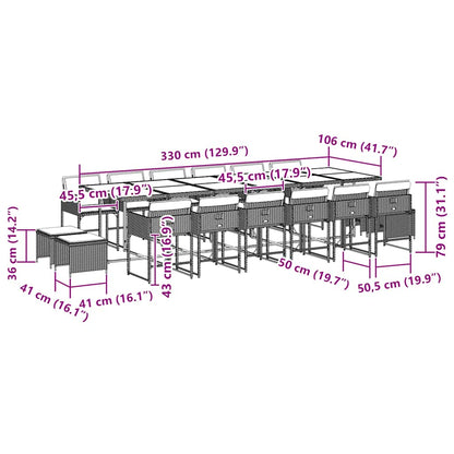 vidaXL 17 Piece Garden Dining Set with Cushions Grey Poly Rattan 6