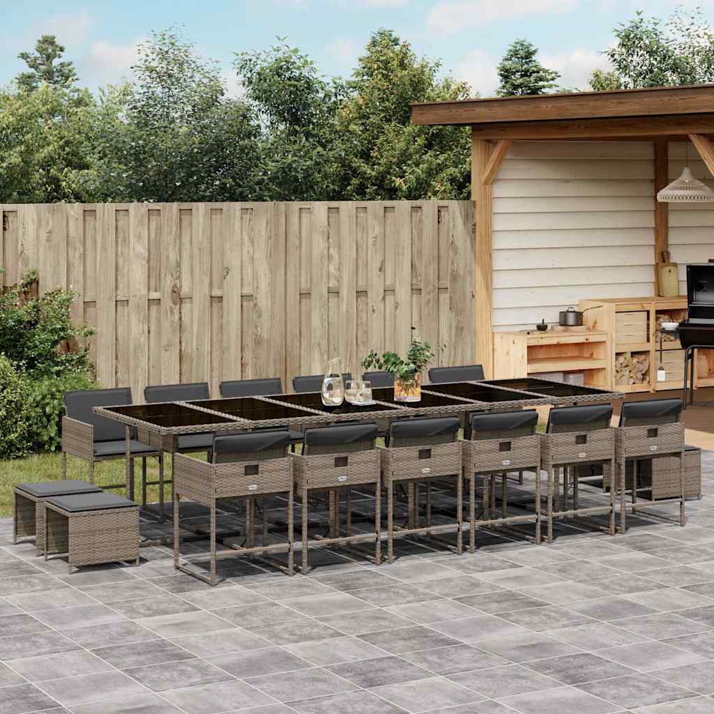 vidaXL 17 Piece Garden Dining Set with Cushions Grey Poly Rattan 1