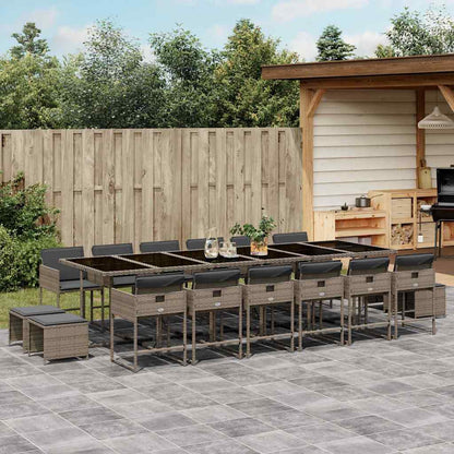 vidaXL 17 Piece Garden Dining Set with Cushions Grey Poly Rattan 1