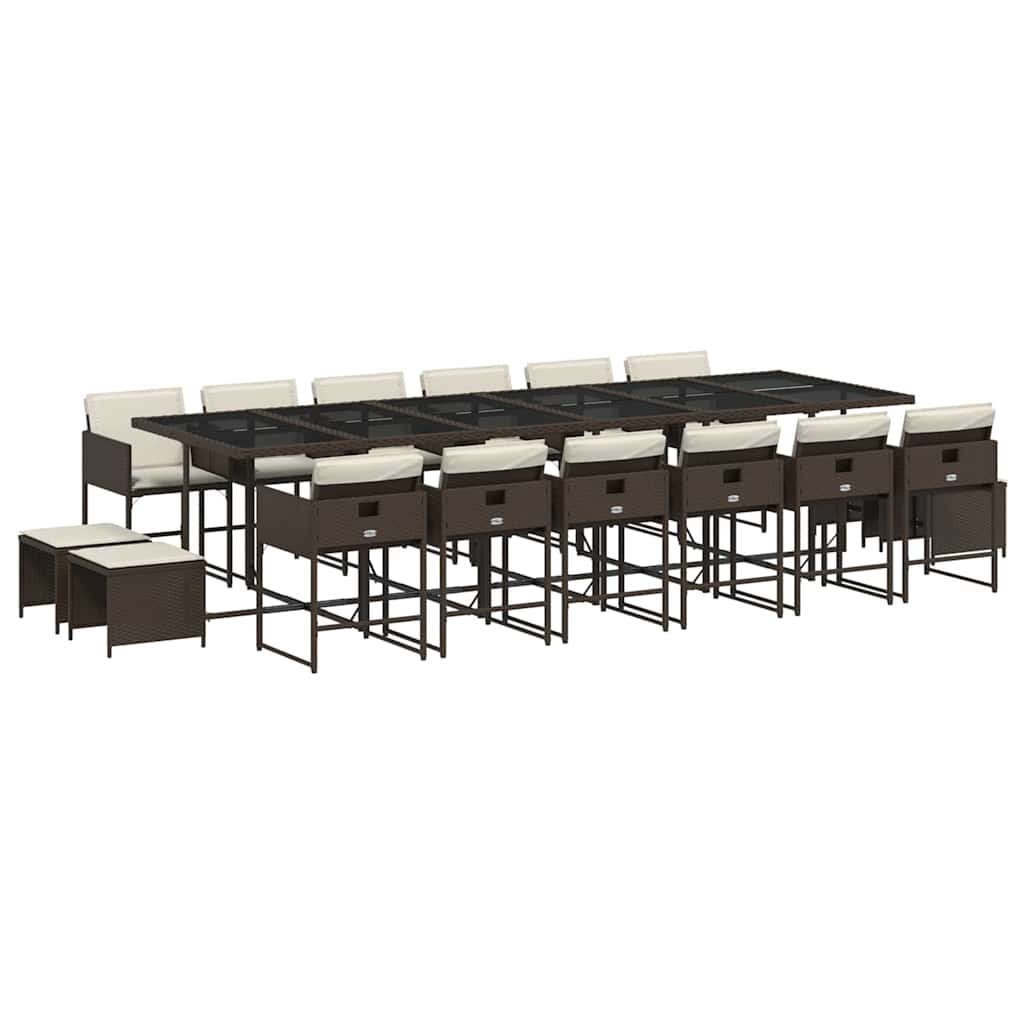vidaXL 17 Piece Garden Dining Set with Cushions Brown Poly Rattan 2