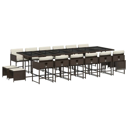 vidaXL 17 Piece Garden Dining Set with Cushions Brown Poly Rattan 2