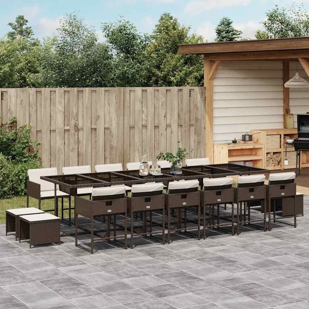 vidaXL 17 Piece Garden Dining Set with Cushions Brown Poly Rattan