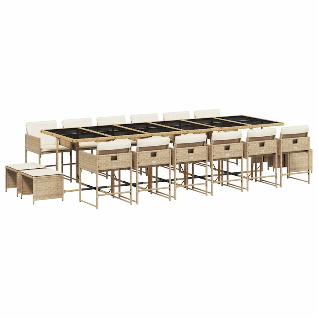 vidaXL 17 Piece Garden Dining Set with Cushions Beige Poly Rattan 2