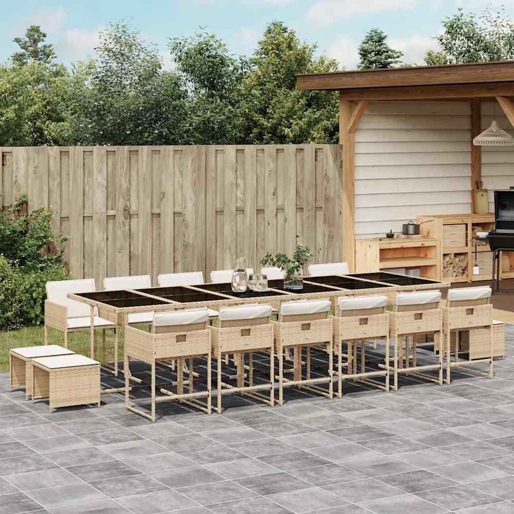vidaXL 17 Piece Garden Dining Set with Cushions Beige Poly Rattan