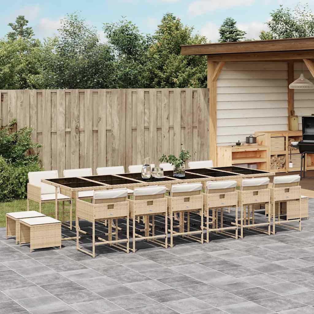vidaXL 17 Piece Garden Dining Set with Cushions Beige Poly Rattan 1