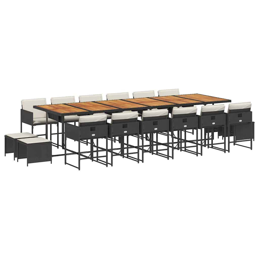 vidaXL 17 Piece Garden Dining Set with Cushions Black Poly Rattan 2