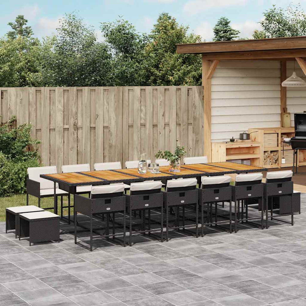 vidaXL 17 Piece Garden Dining Set with Cushions Black Poly Rattan