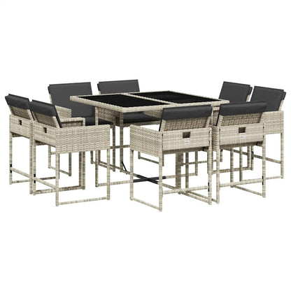 vidaXL 9 Piece Garden Dining Set with Cushions Light Grey Poly Rattan 2
