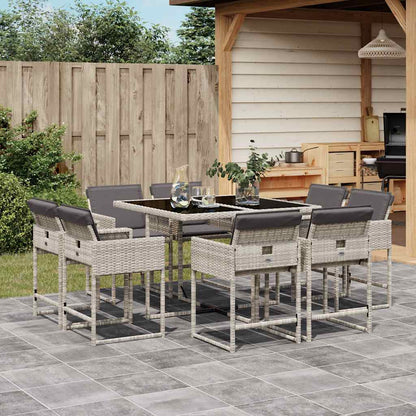 vidaXL 9 Piece Garden Dining Set with Cushions Light Grey Poly Rattan 1