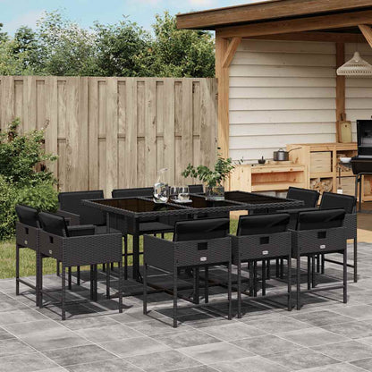 vidaXL 11 Piece Garden Dining Set with Cushions Poly Rattan Glass 10