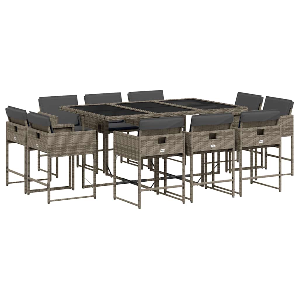 vidaXL 11 Piece Garden Dining Set with Cushions Grey Poly Rattan 2