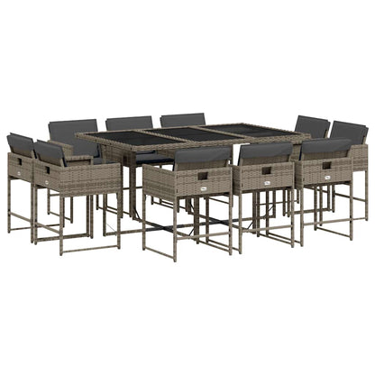 11 Piece Garden Dining Set with Cushions Poly Rattan Glass 10 Grey